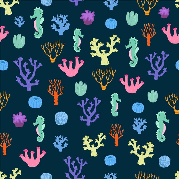 Buntes Muster mit verschiedenen Korallen