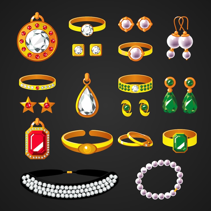 Kostenlose Vektor buntes schmuckzubehör icons set