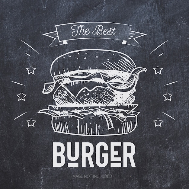 Burgergrillillustration auf schwarzer tafel