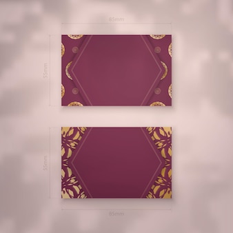 Burgunder-visitenkarte mit mandala-goldmuster für ihre persönlichkeit.