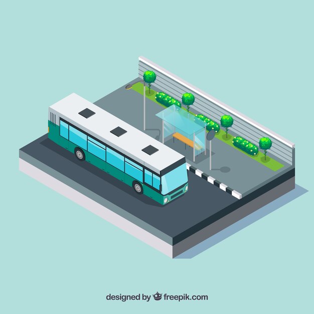 Bushaltestellehintergrund mit Bus in der isometrischen Art