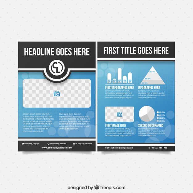 Business broschüre vorlage mit graphen und platz für fotos