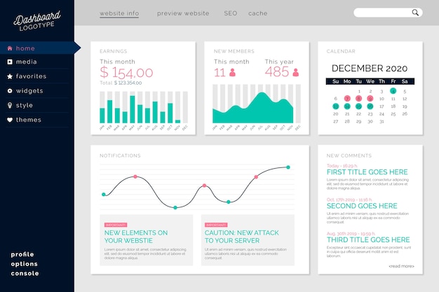 Kostenloser Vektor business dashboard-benutzeroberfläche