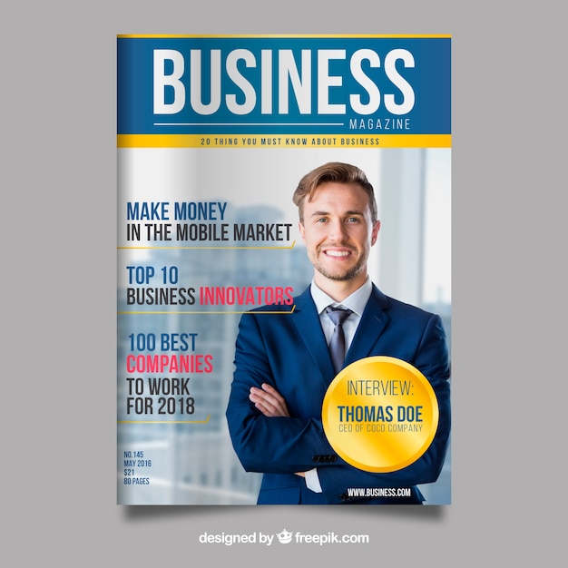 Kostenloser Vektor business-magazin-cover-vorlage mit foto