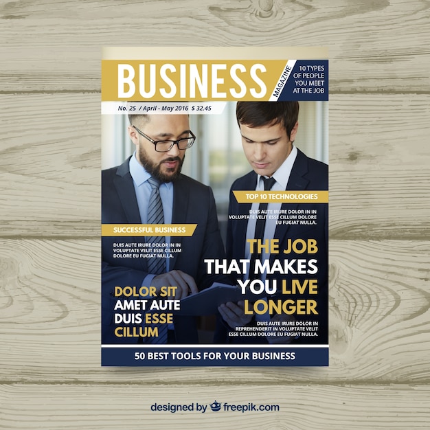 Kostenloser Vektor business-magazin-cover-vorlage mit foto