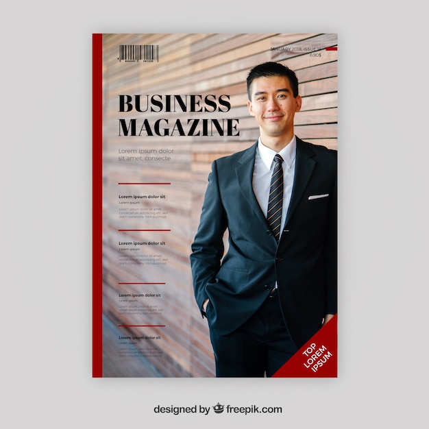 Kostenloser Vektor business-magazin-cover-vorlage mit foto