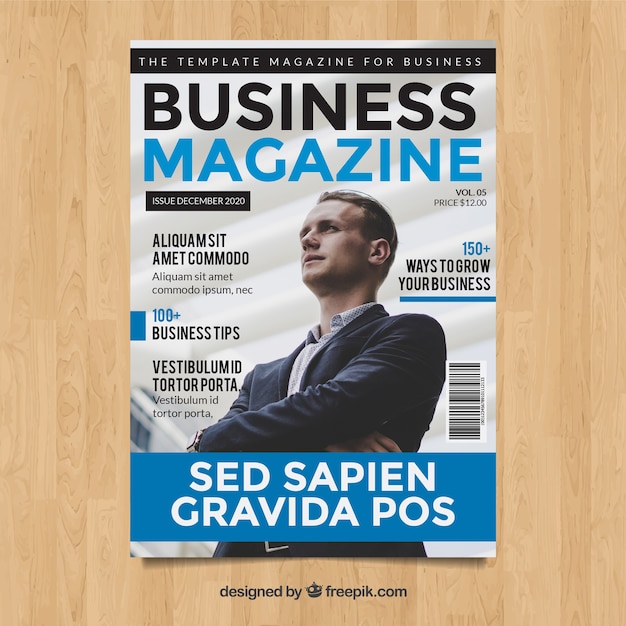 Kostenloser Vektor business-magazin-cover-vorlage mit model posiert