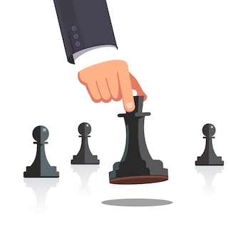 Business-mann hand, die eine strategische schach bewegen