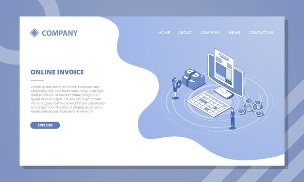 Business-Online-Rechnungskonzept für Website-Vorlage oder Landing-Homepage mit isometrischem und Umrissstil