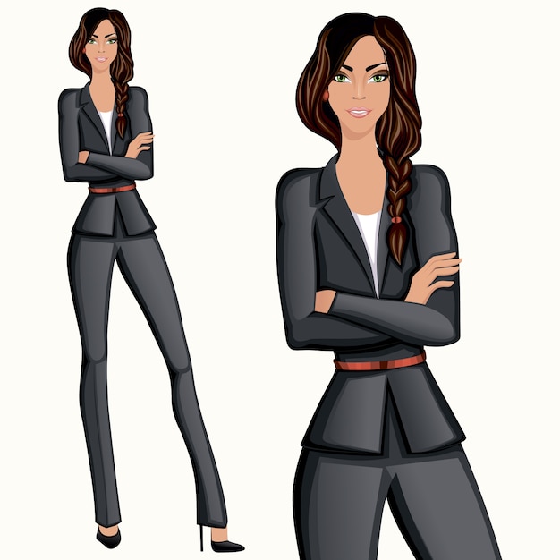 Kostenloser Vektor business-stil zuversichtlich attraktive professionelle stehende geschäftsfrau vektor-illustration