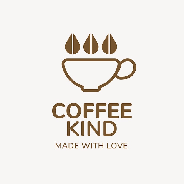 Café-logo, lebensmittelgeschäftsschablone für branding-designvektor, kaffeeart mit liebestext gemacht