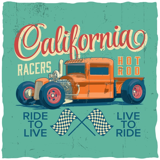 Kostenloser Vektor california racers poster mit design für t-shirt und grußkarten