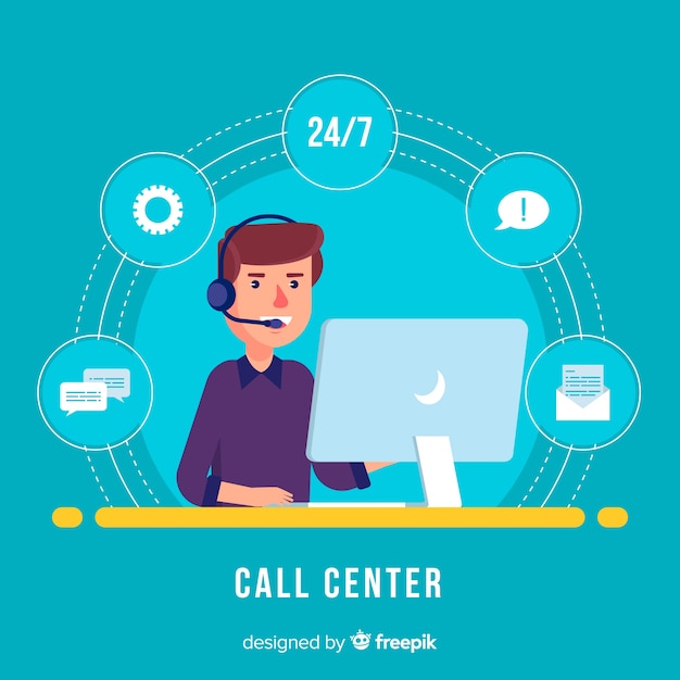 Kostenloser Vektor call-center-agent-design in flachen stil