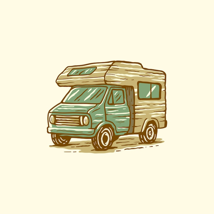Kostenlose Vektor camper-vans-illustration im vintage-handgezeichneten stil