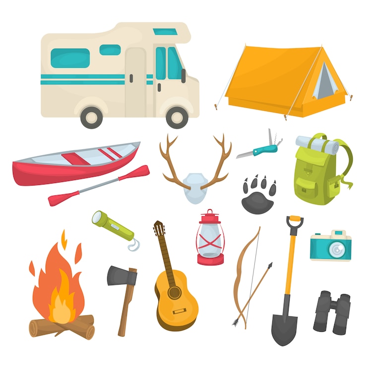 Kostenlose Vektor camping dekorative icons set
