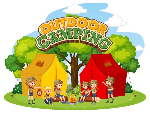 Camping im Freien mit Pfadfinderkindern