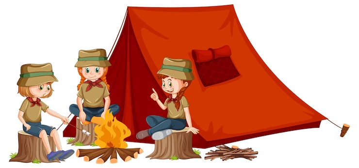 Kostenlose Vektor camping im freien mit pfadfinderkindern
