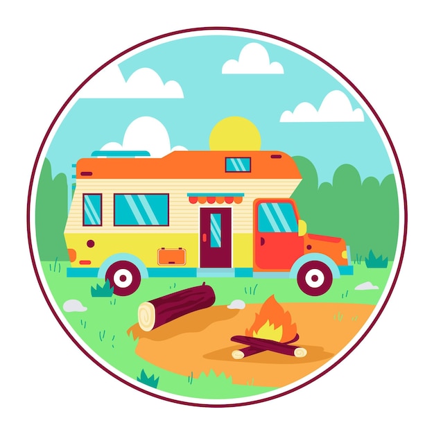 Kostenloser Vektor camping mit einer karawanenillustration