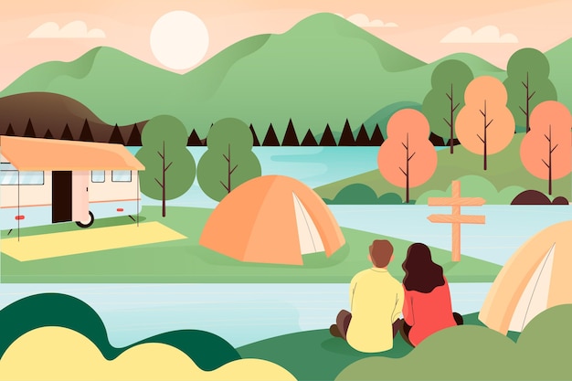 Camping mit einer Karawanenillustration