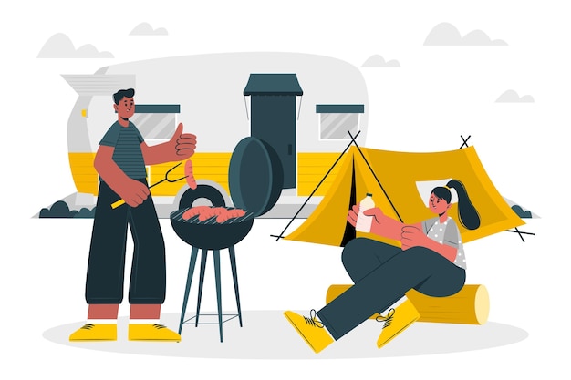 Camping mit einer karawanenkonzeptillustration