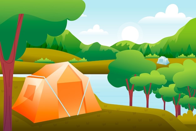 Kostenloser Vektor campingplatz landschaft mit zelt