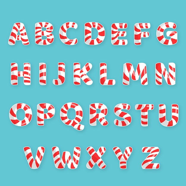 Kostenloser Vektor candy cane weihnachten alphabet illustration