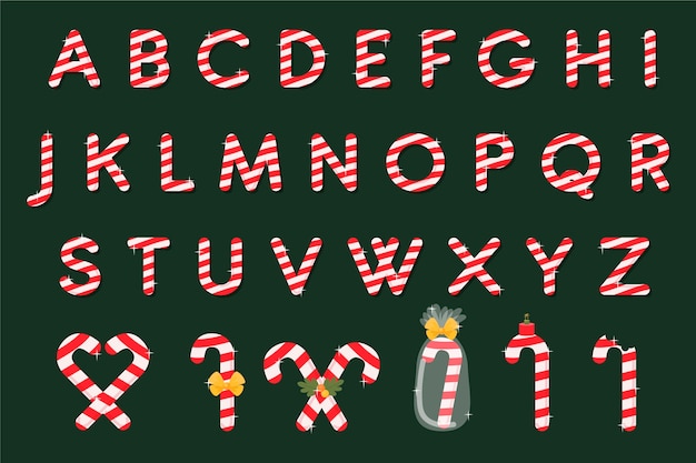 Kostenloser Vektor candy cane weihnachten alphabet pack