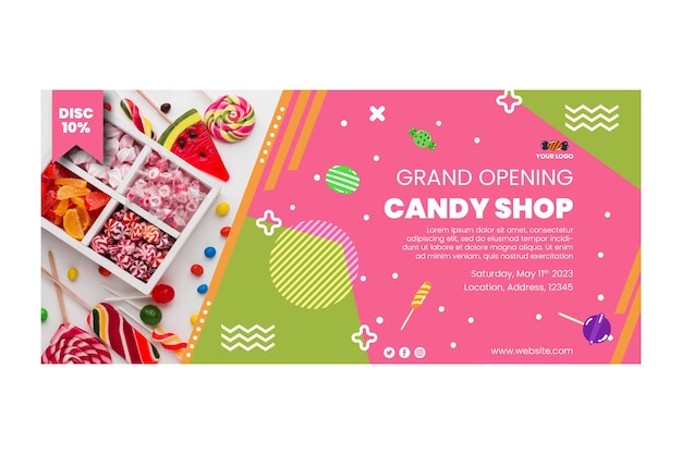 Kostenloser Vektor candy shop banner vorlage