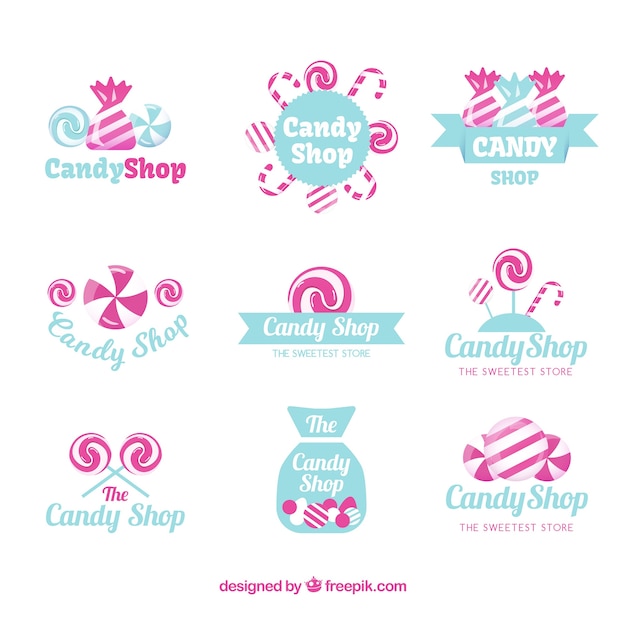 Kostenloser Vektor candy shop logos sammlung für unternehmen