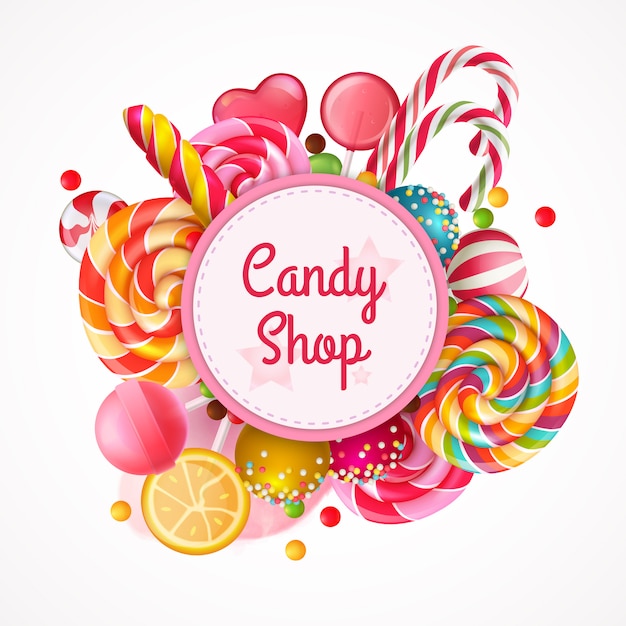 Kostenloser Vektor candy shop runden rahmen hintergrund