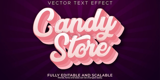 Kostenloser Vektor candy shop texteffekt editierbarer rosa und vintage-textstil