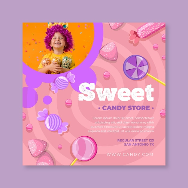 Candy square flyer vorlage mit kind