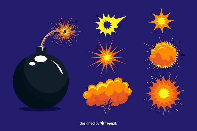 Cartoon bombe und explosion effekt set