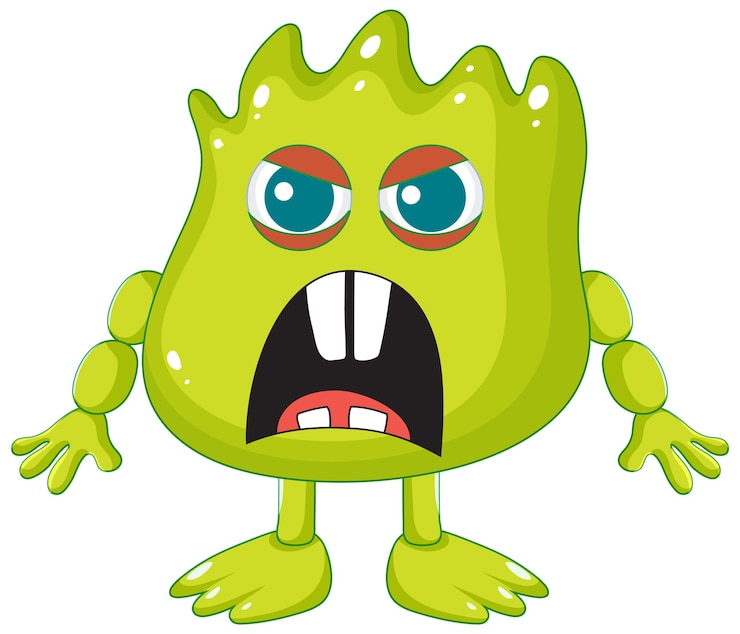 Kostenlose Vektor cartoon-charakter eines grünen monsters mit großen zähnen