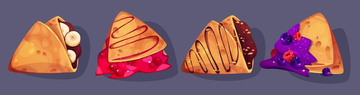 Kostenlose Vektor cartoon-crapes, gefüllt mit verschiedenen toppings