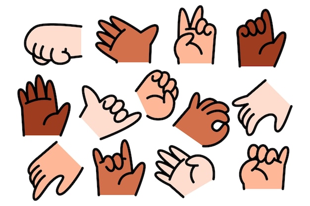 Cartoon-handgesten-sammlung mit verschiedenen hauttönen