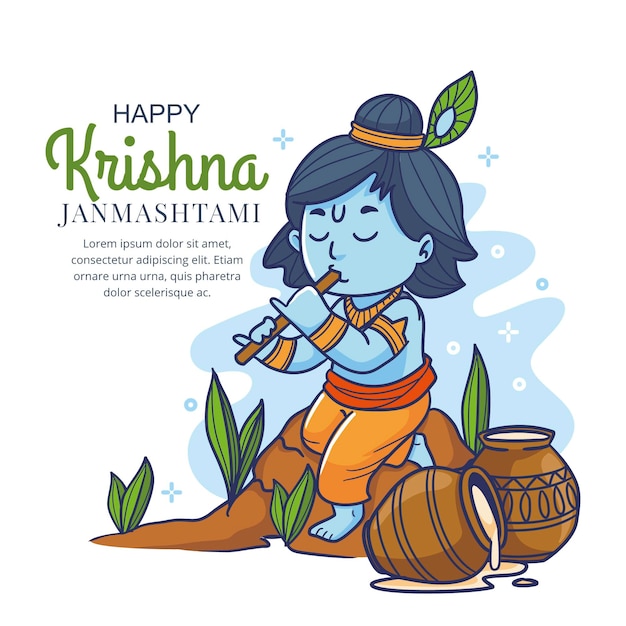 Cartoon krishna janmashtami illustration