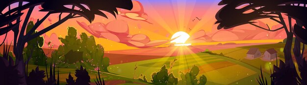 Cartoon Natur Landschaft Sommerabend Wald