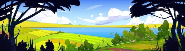 Cartoon Natur Landschaft Sommerwald Hintergrund