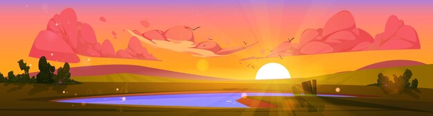 Cartoon Natur Landschaft Sonnenuntergang Hintergründe