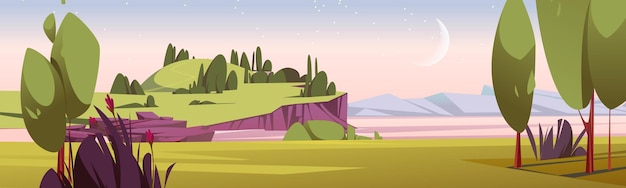 Kostenloser Vektor cartoon-naturlandschaft am frühen morgen auf see