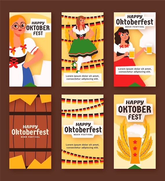 Kostenloser Vektor cartoon-oktoberfest-instagram-geschichten-sammlung