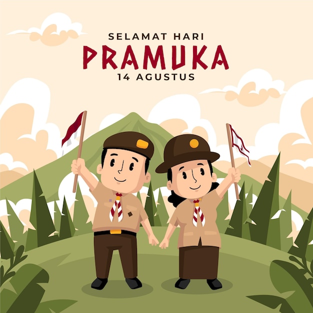 Cartoon-pramuka-tagesillustration