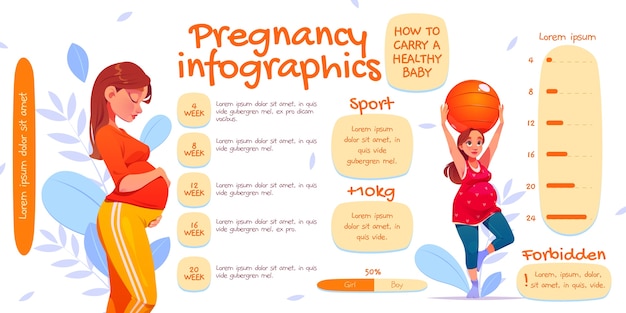 Cartoon schwangerschaft infografiken illustration