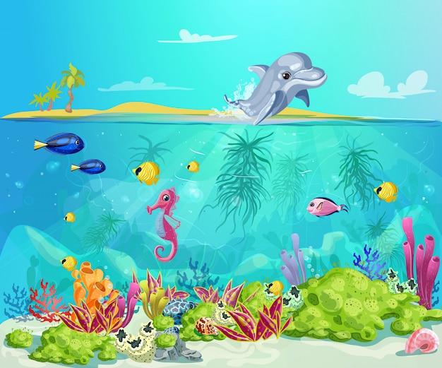 Kostenloser Vektor cartoon sea life vorlage