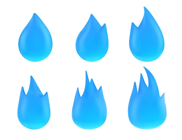 Kostenloser Vektor cartoon-set aus blauen wassertropfen, die auf weißem hintergrund isoliert sind vektor-illustration von aqua-splash-tropfen regentropfen symbol für feuchtigkeit und feuchtigkeit hydration-icon tränen morgentau blob farbe