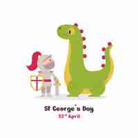 Kostenloser Vektor cartoon st. george's day illustration mit drachen und ritter