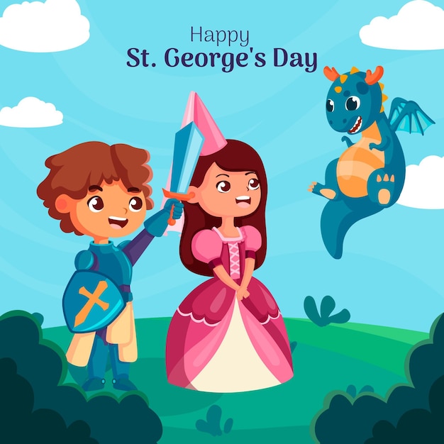 Cartoon st. george's day illustration mit ritter und prinzessin