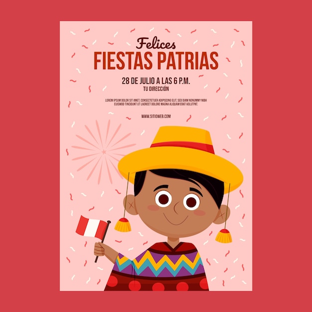 Cartoon-stil fiestas patrias peru einladungsvorlage