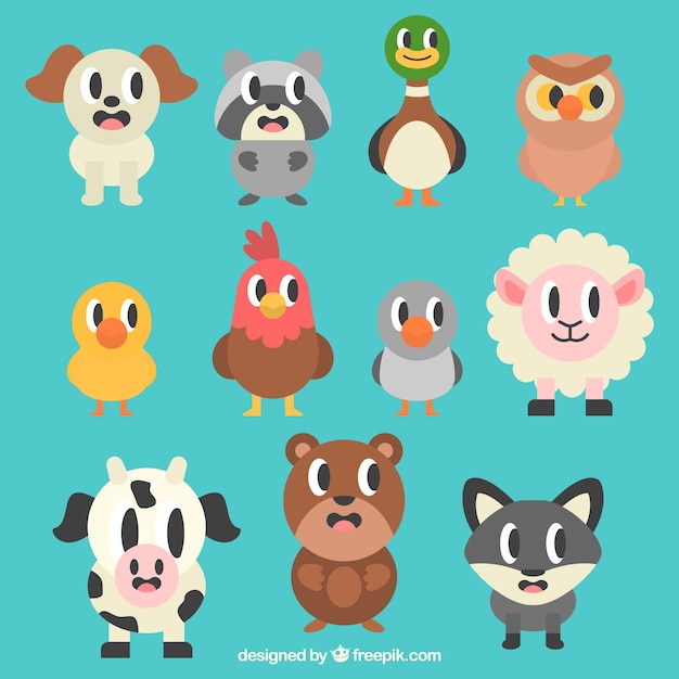 Cartoon-Tiere in flaches Design